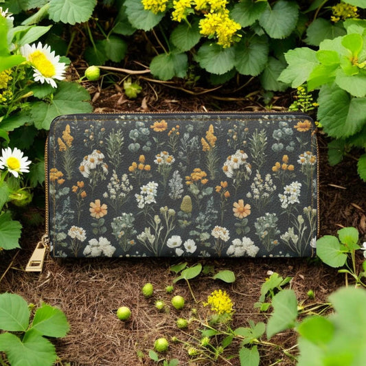 Floral Wallet, Dark Academia Wallet Goblincore Zip Up Wallet Dark Cottagecore Gift for Witchy Lovers Vegan Leather Wallet Women Travel