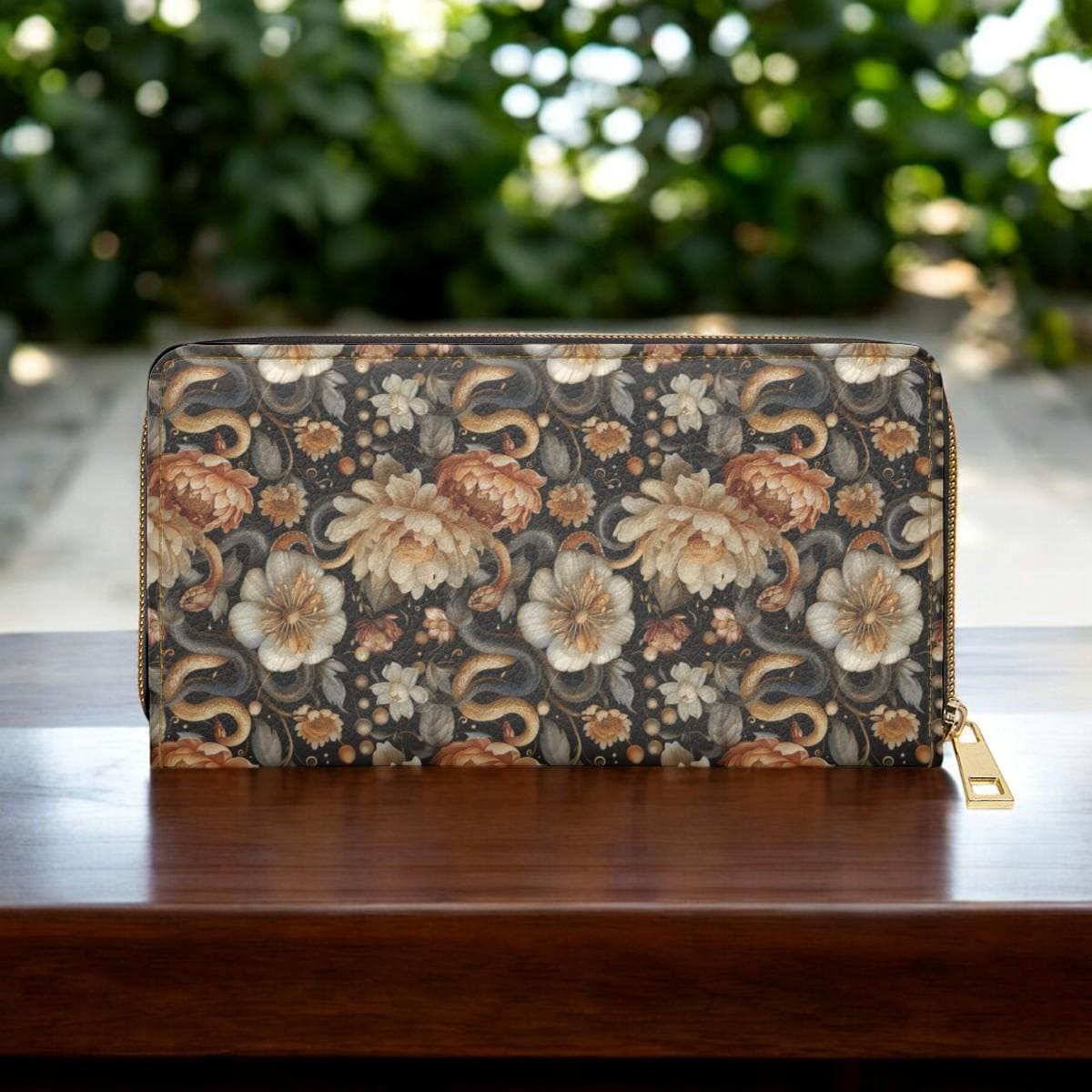 Snake Wallet, Dark Academia Wallet Goblincore Zip Up Wallet Dark Cottagecore Gift for Witchy Lovers Vegan Leather Wallet Women Travel Floral