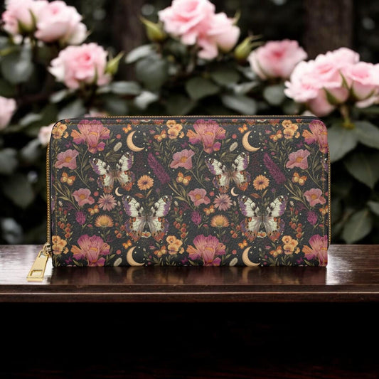 Butterfly Wallet, Dark Academia Wallet Goblincore Zip Up Wallet Dark Cottagecore Gift for Witchy Lovers Vegan Wallet Women Travel Floral